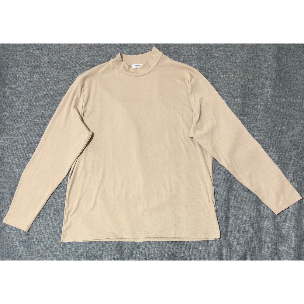 COOFANDY Mens XXL Shirt Long Sleeve Mock Neck Ribbed Tan
